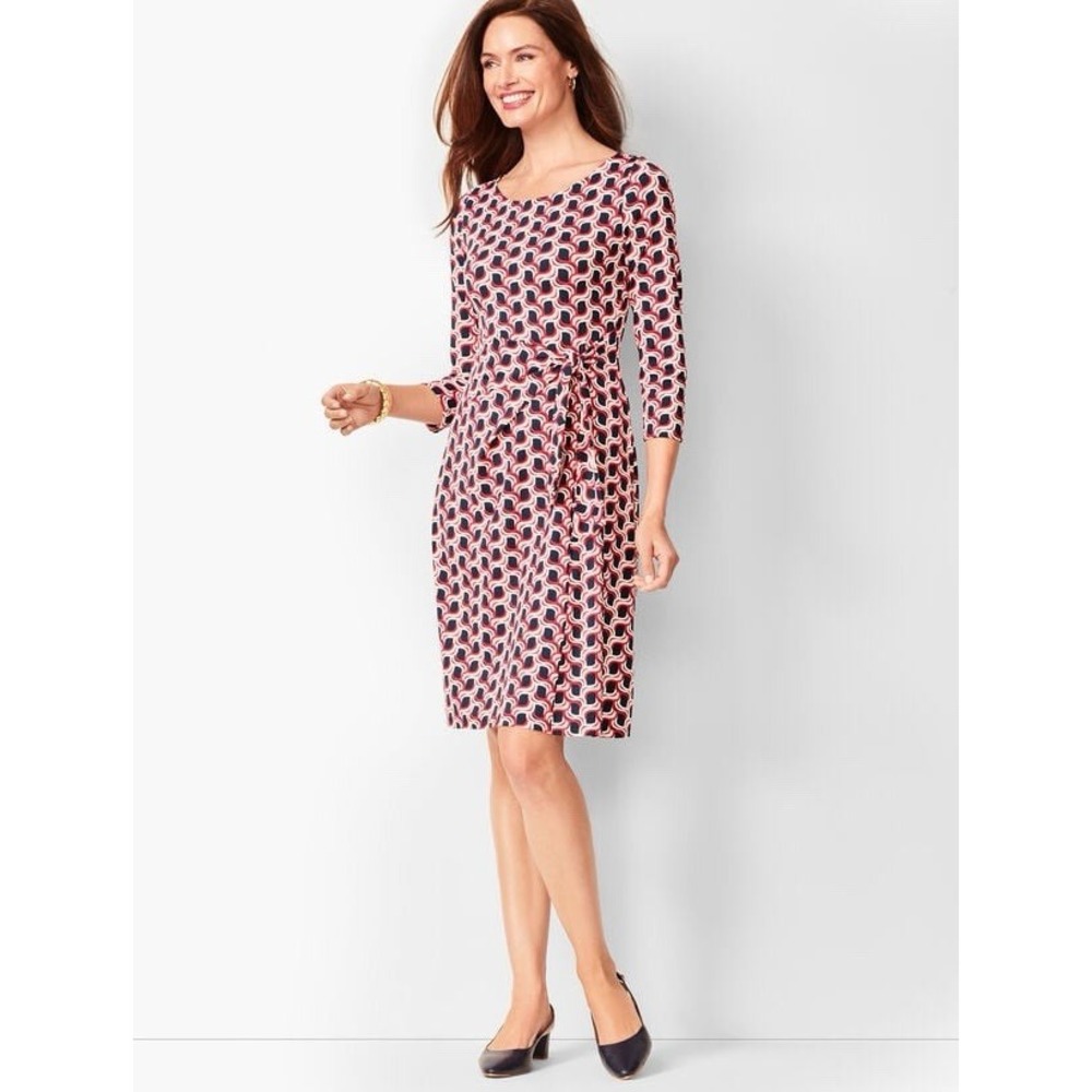 Talbots Long Sleeve Stretch Wrap Dress - Navy, Red, White‎ Petite Large Workwear